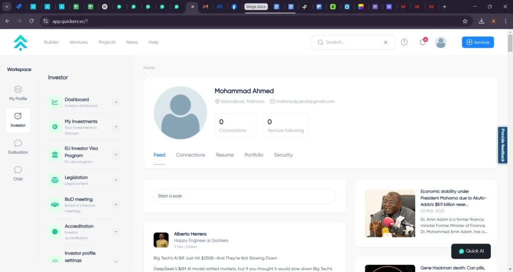 Investor dashboard- Quickers